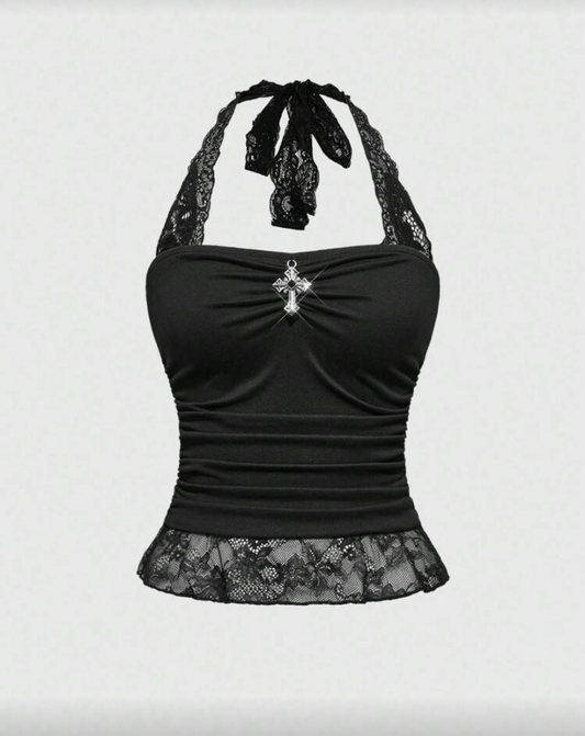Dark Doll Lace Halter Top