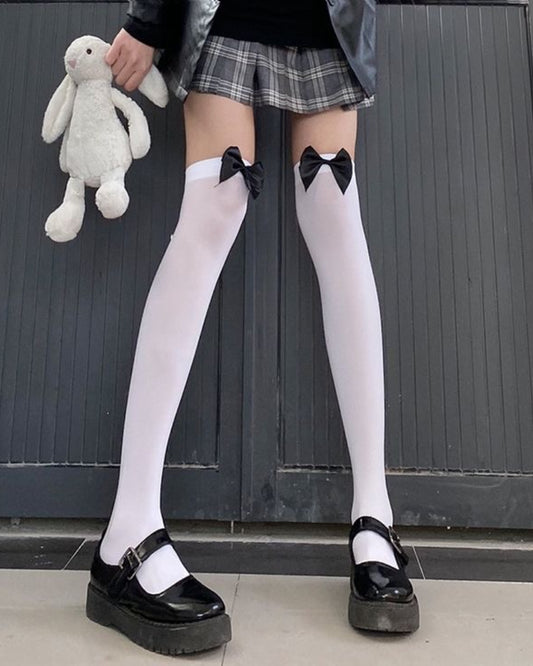 Bow thigh high socks