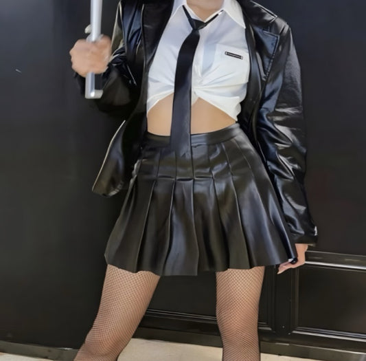 Leather Pleated Skirt