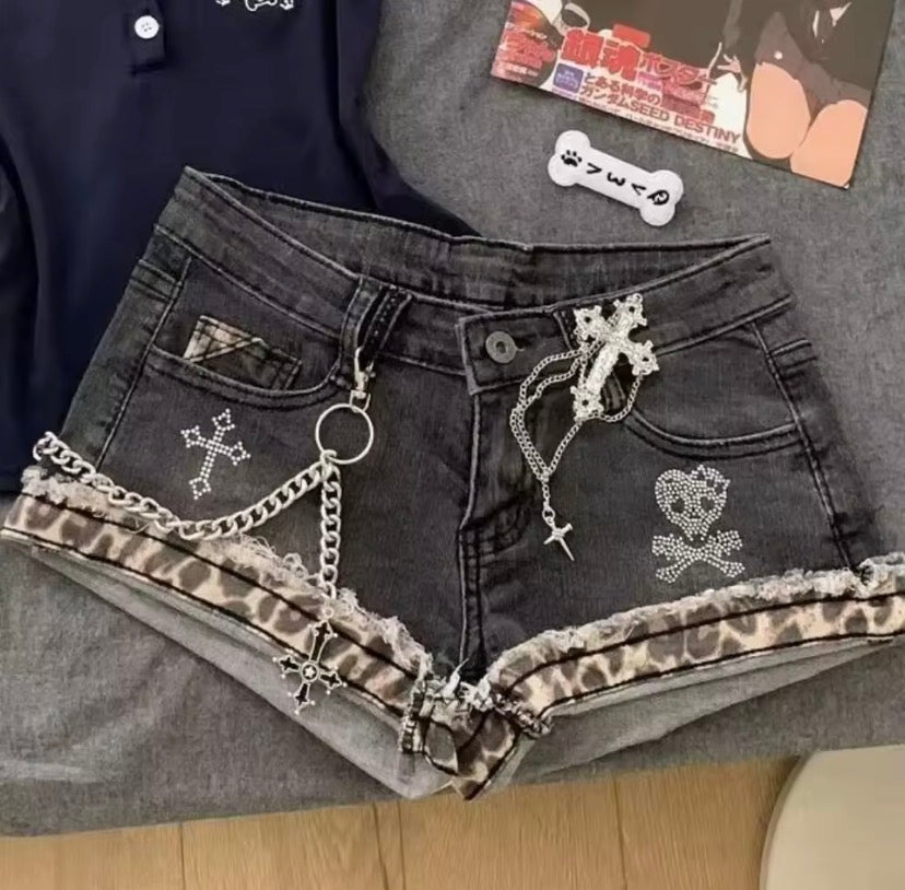 Leopard Denim Mini Skirt