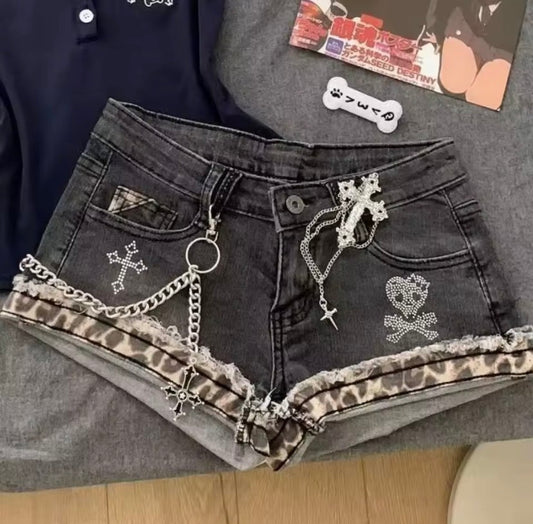 Leopard Denim Mini Skirt