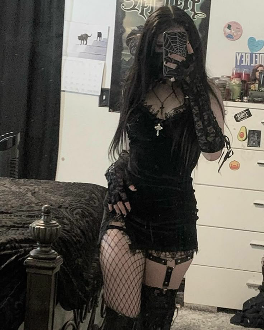 Velvet Slit Black  Dress