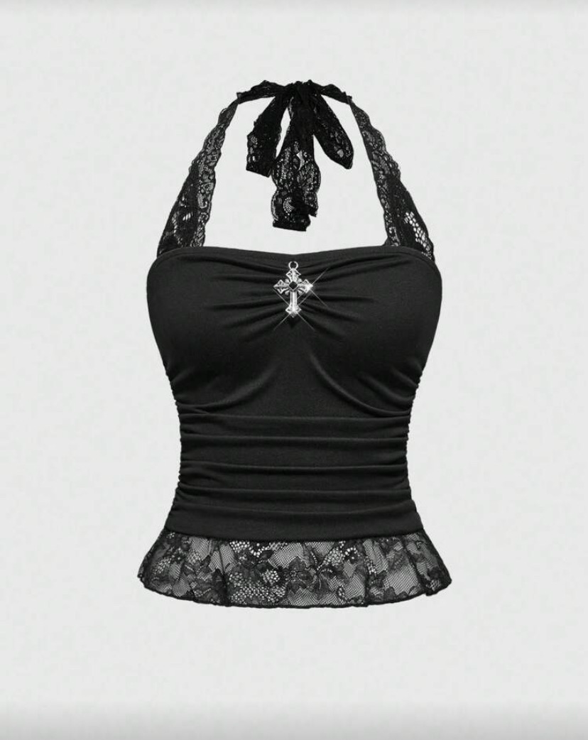 Dark Doll Lace Halter Top