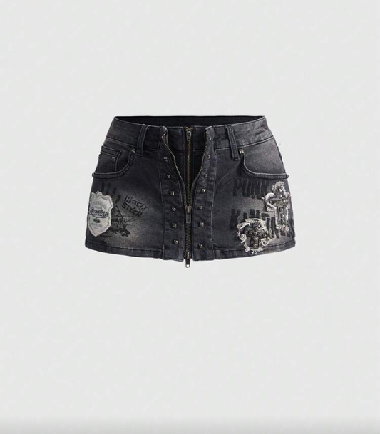 Acid Wash Denim Mini Skirt