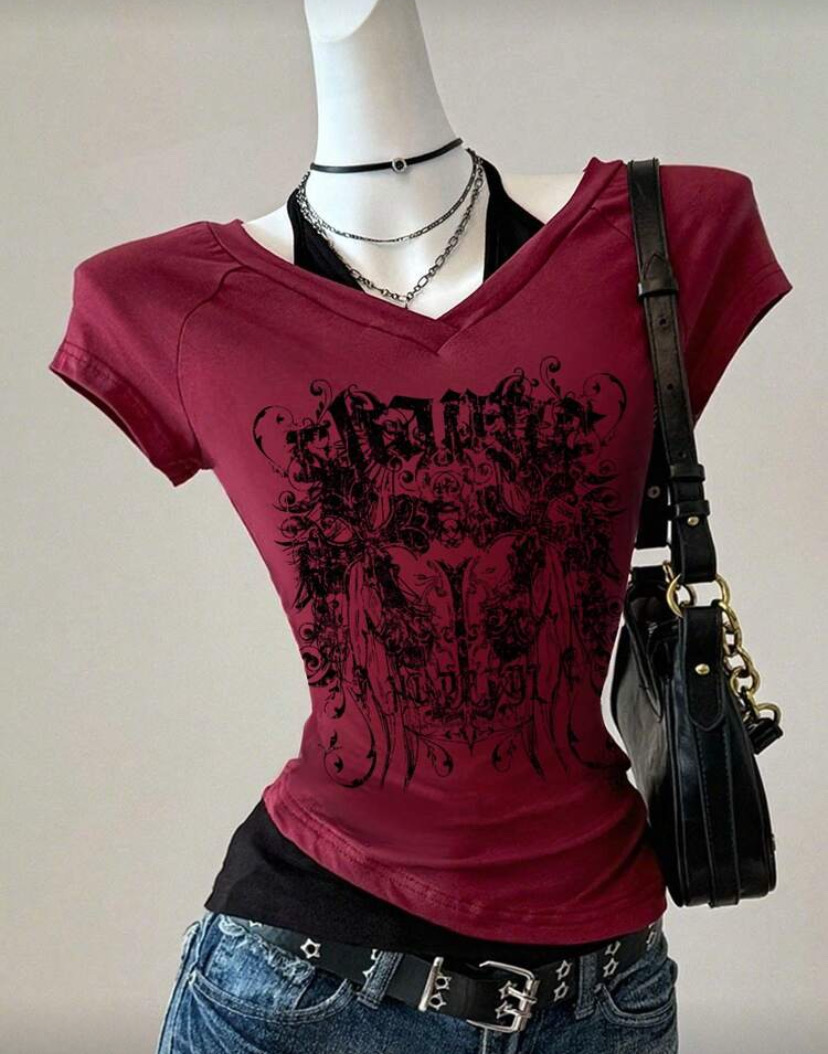 Red Graphic Top