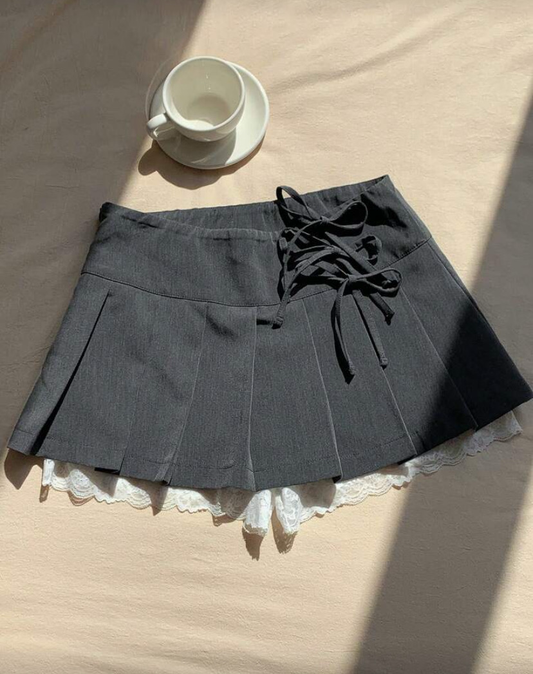 Grey Frill Pleated Skirt