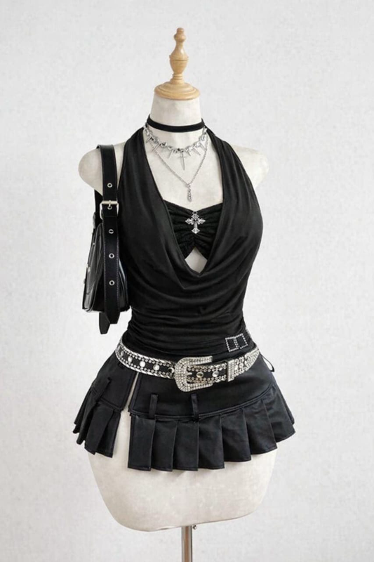 Cross Rhinestone Halter Top