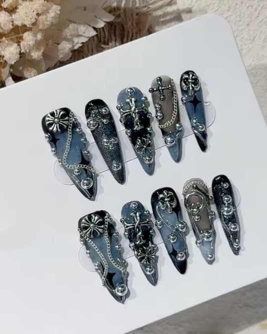 Abyssal Blue Stiletto Nails