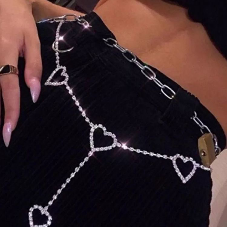 Heart Rhinestone Waist Chain