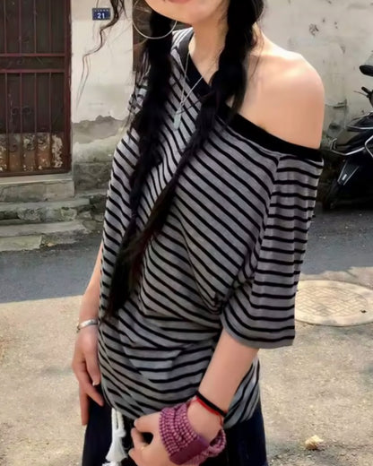 Stripped Off- Shoulder Top