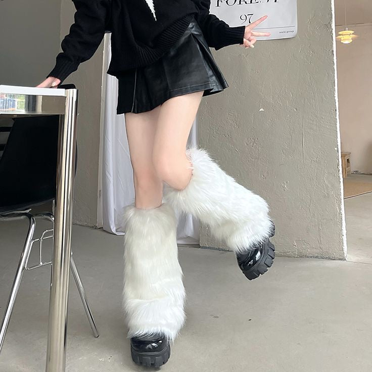 Fluffy White Leg Warmers