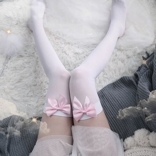 Pink bow thigh high socks
