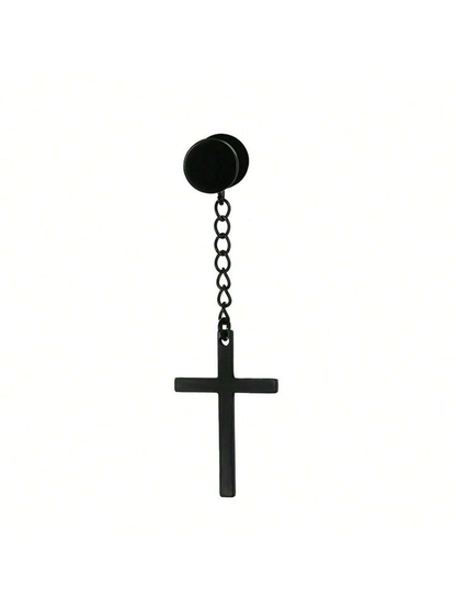 Dark Chain Cross Earring