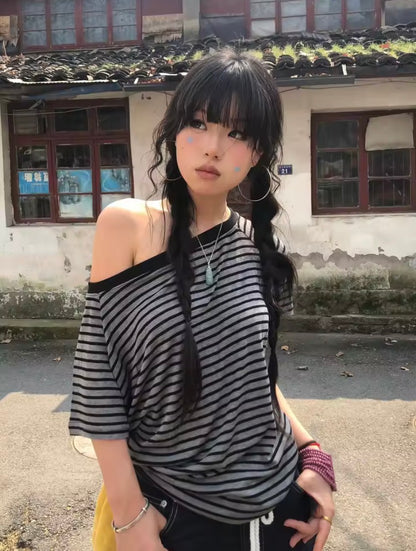 Stripped Off- Shoulder Top